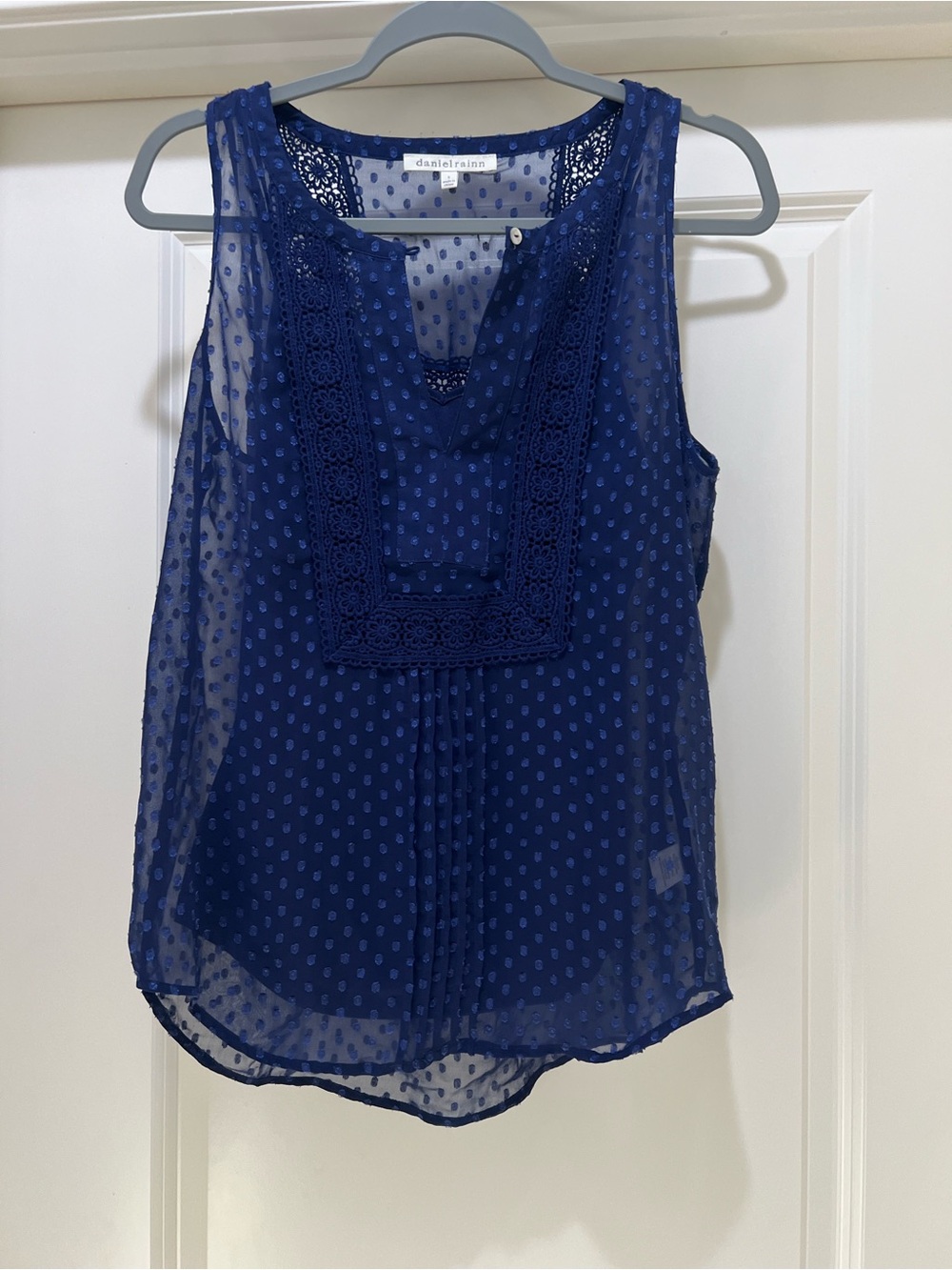 Daniel Rainn Navy Swiss Dot Lace-Trim Sleeveless Camisole